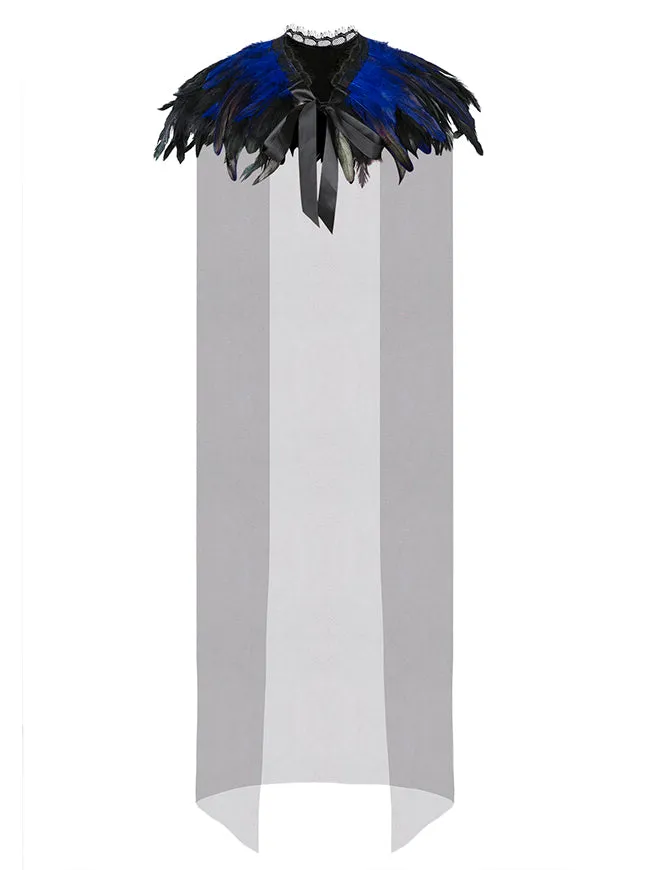 Charmian Costume Accessories Gothic Shrug Wrap Feather Shawl with Lace Cape