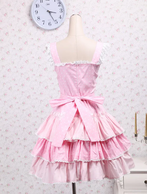 Cotton Pink Lace Front Ties Bow Sweet Lolita Dress