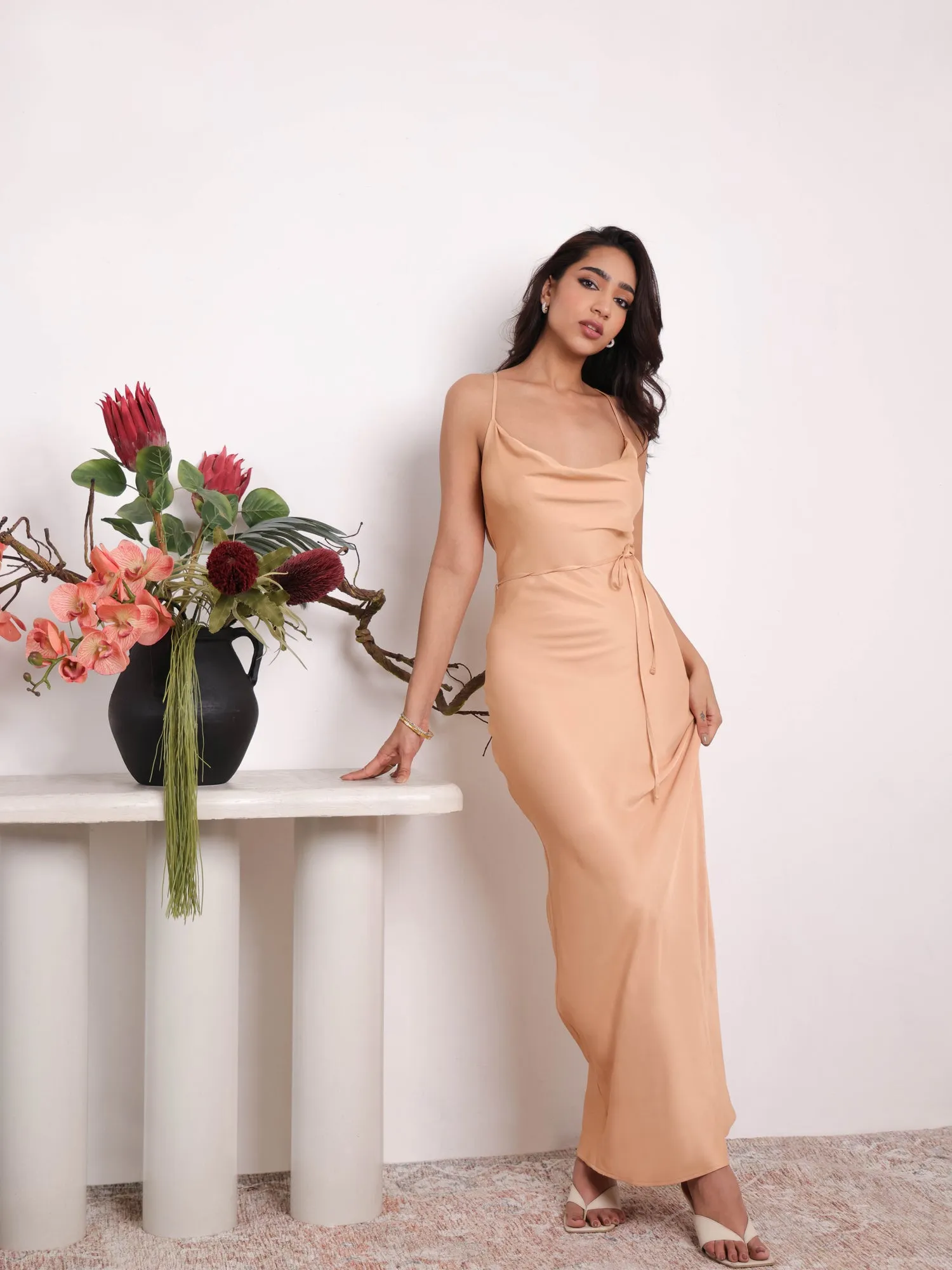 Cowl Neck Satin Maxi Dress
