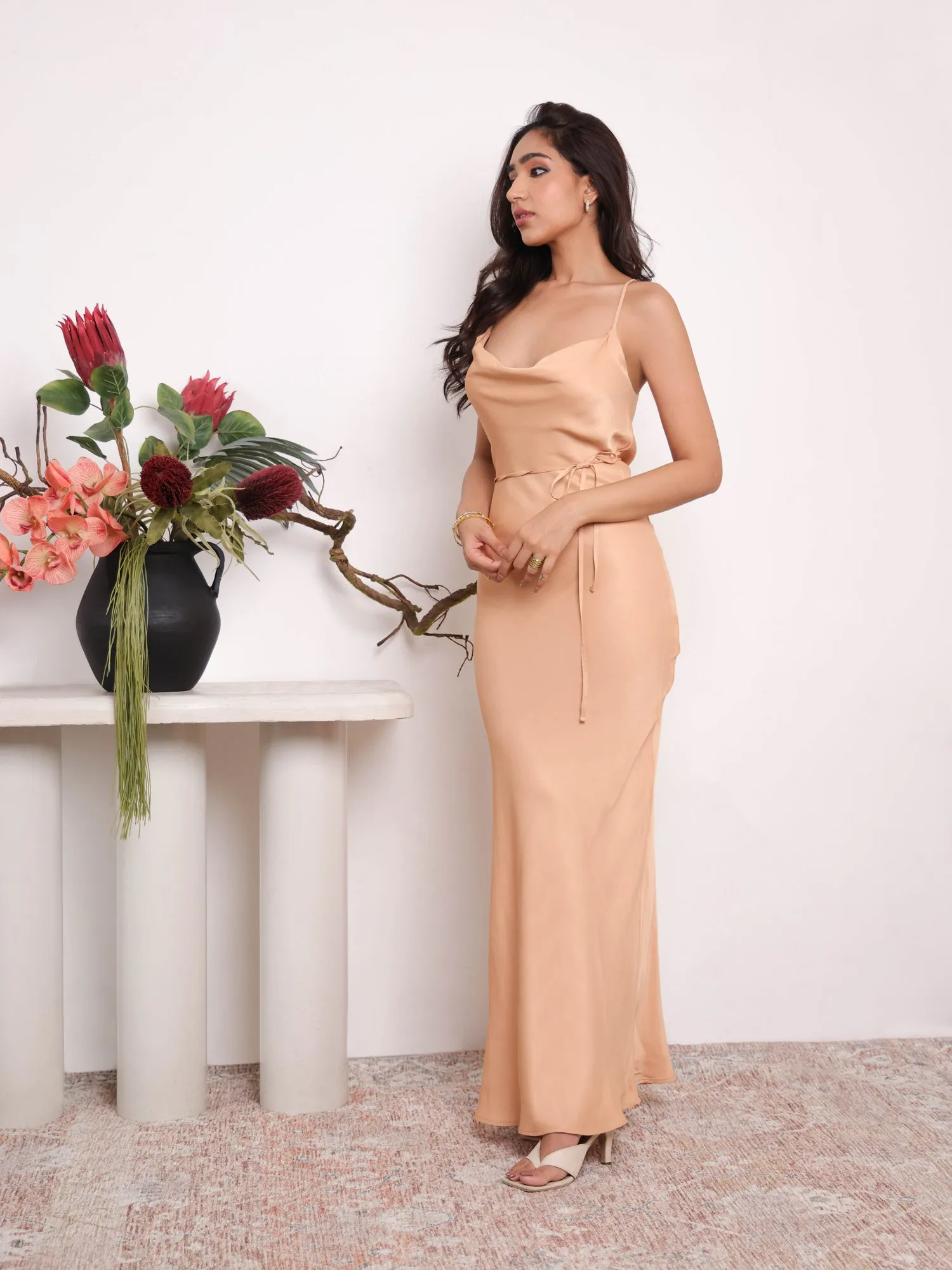Cowl Neck Satin Maxi Dress