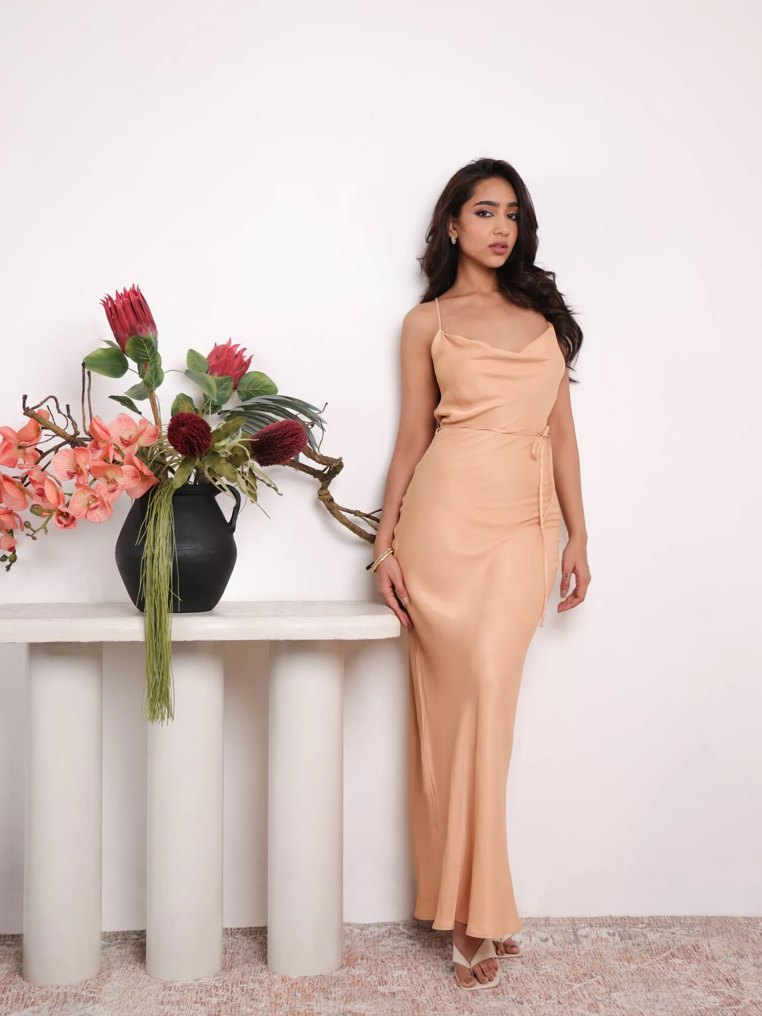Cowl Neck Satin Maxi Dress
