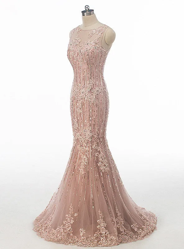 Crystal Sequined Lace Mermaid Evening Dress