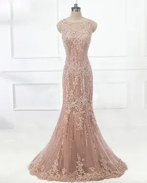 Crystal Sequined Lace Mermaid Evening Dress