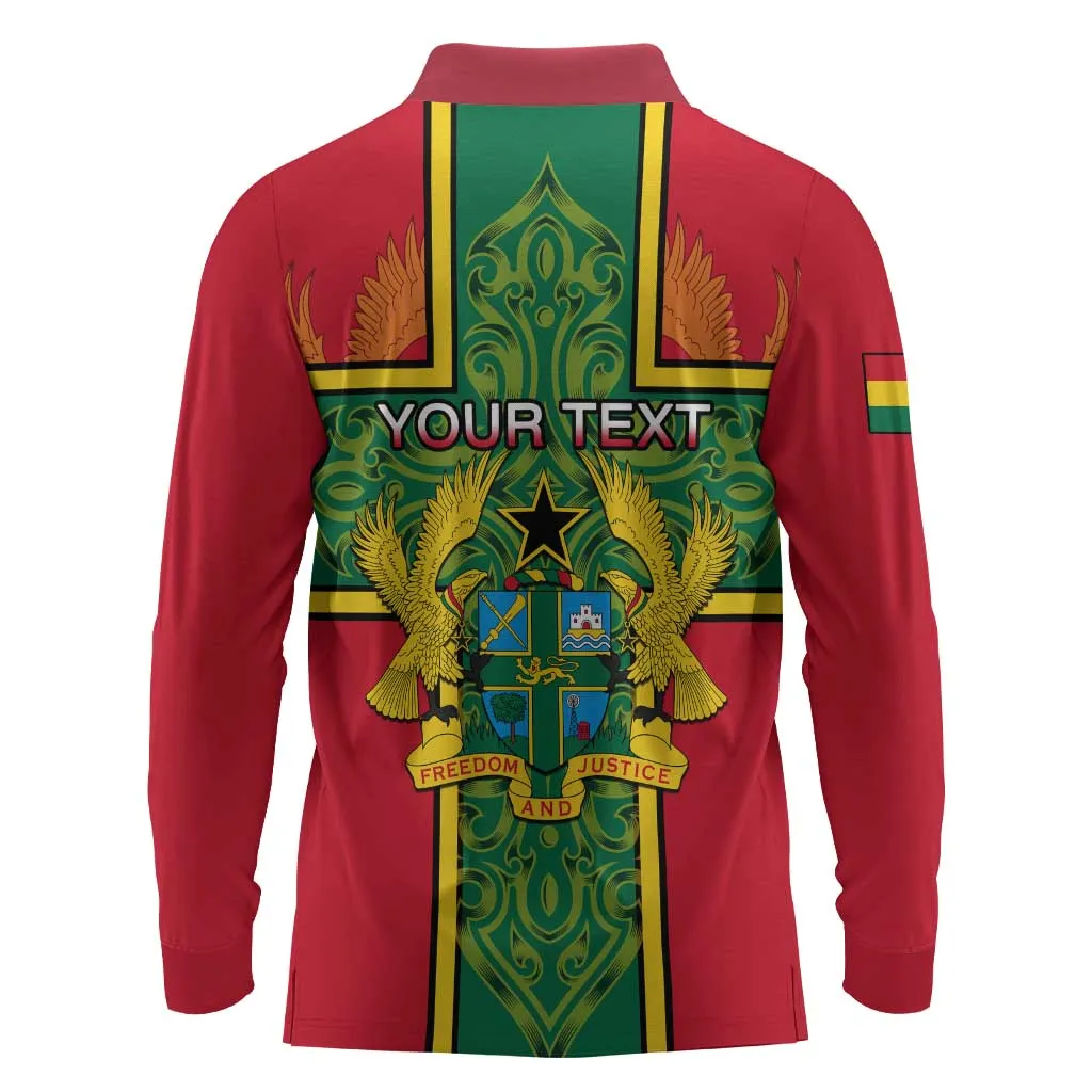 Custom Ghana Long Sleeve Polo Shirt with Cross of Saint George and Tawny Eagles LT01