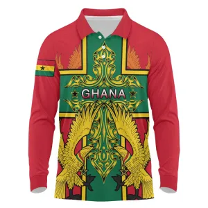 Custom Ghana Long Sleeve Polo Shirt with Cross of Saint George and Tawny Eagles LT01
