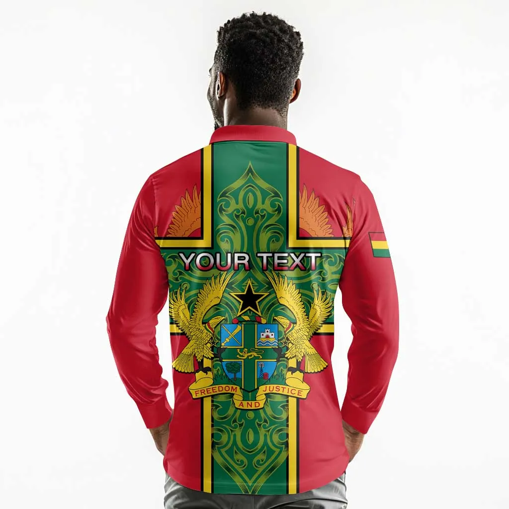 Custom Ghana Long Sleeve Polo Shirt with Cross of Saint George and Tawny Eagles LT01