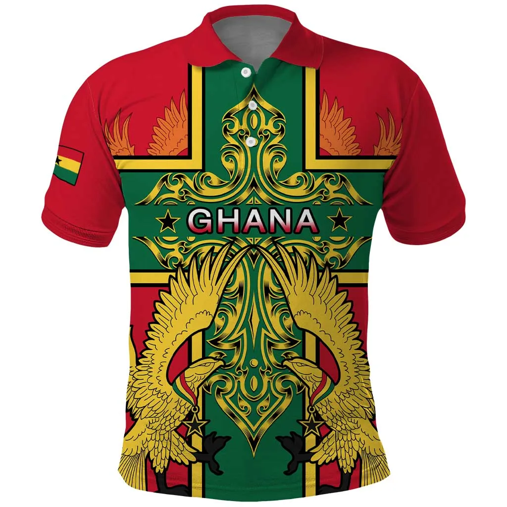 Custom Ghana Polo Shirt with Cross of Saint George and Tawny Eagles LT01