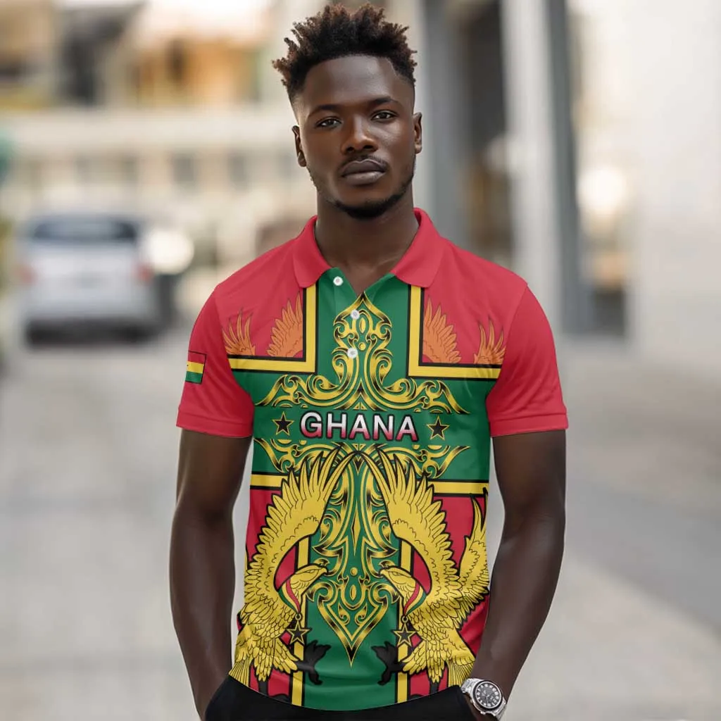 Custom Ghana Polo Shirt with Cross of Saint George and Tawny Eagles LT01