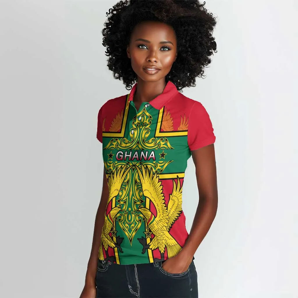 Custom Ghana Women Polo Shirt with Cross of Saint George and Tawny Eagles LT01