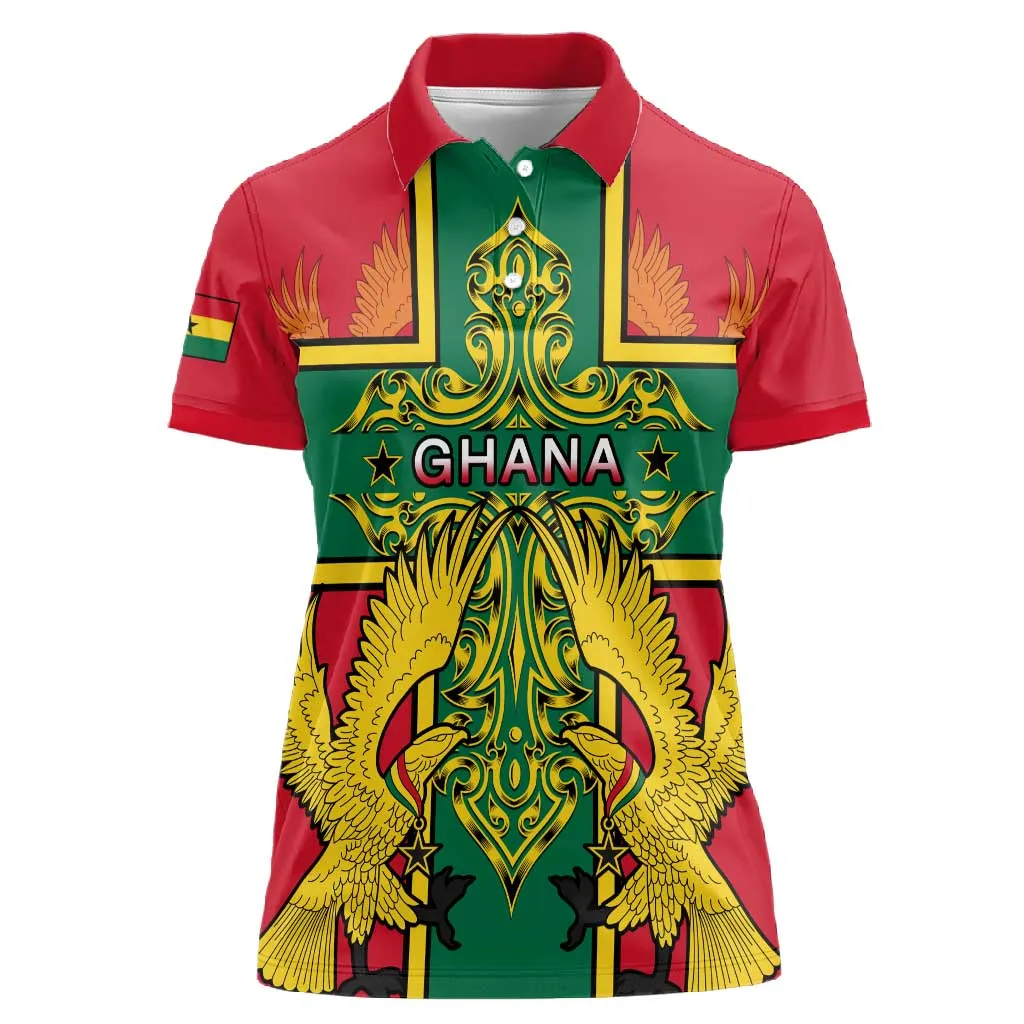 Custom Ghana Women Polo Shirt with Cross of Saint George and Tawny Eagles LT01