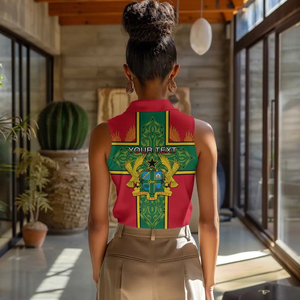 Custom Ghana Women Sleeveless Polo Shirt with Cross of Saint George and Tawny Eagles LT01