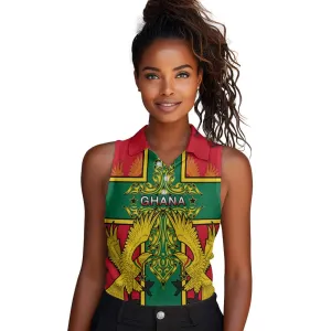 Custom Ghana Women Sleeveless Polo Shirt with Cross of Saint George and Tawny Eagles LT01