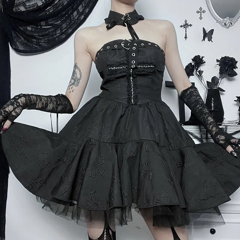Dark Cross Slim Mesh Dress
