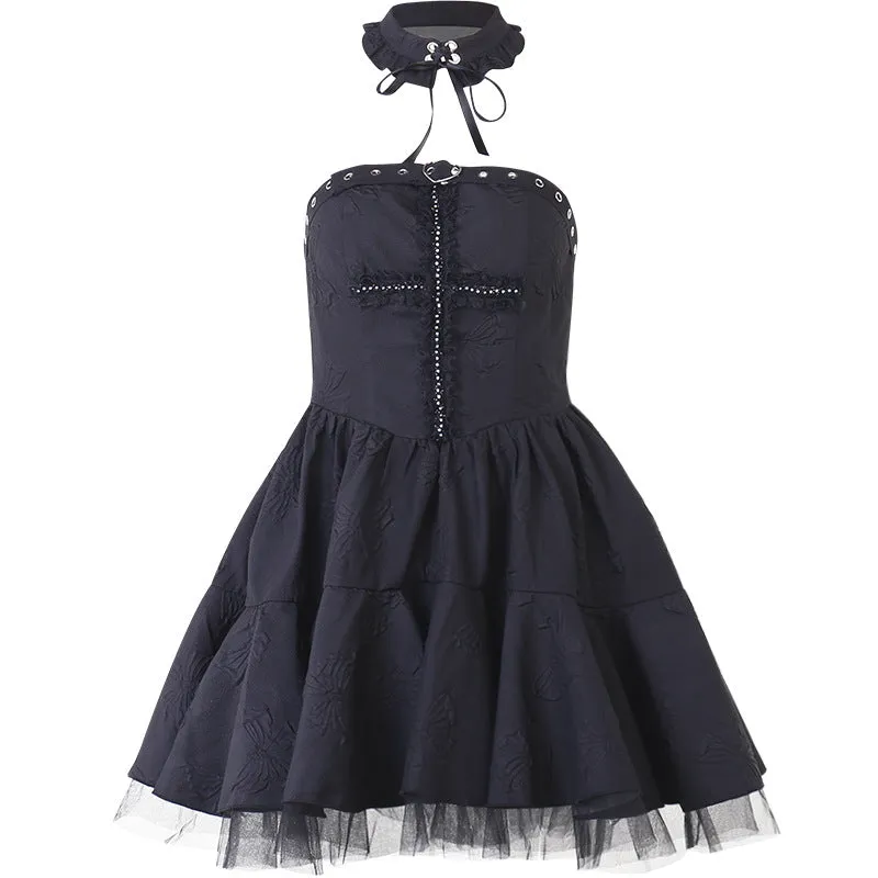Dark Cross Slim Mesh Dress