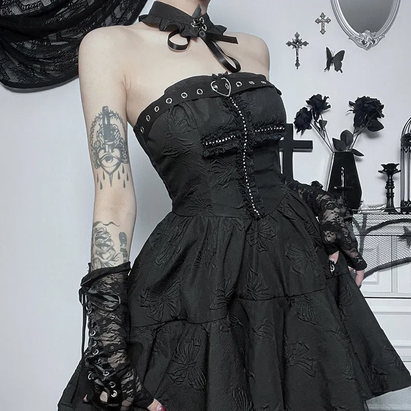 Dark Cross Slim Mesh Dress