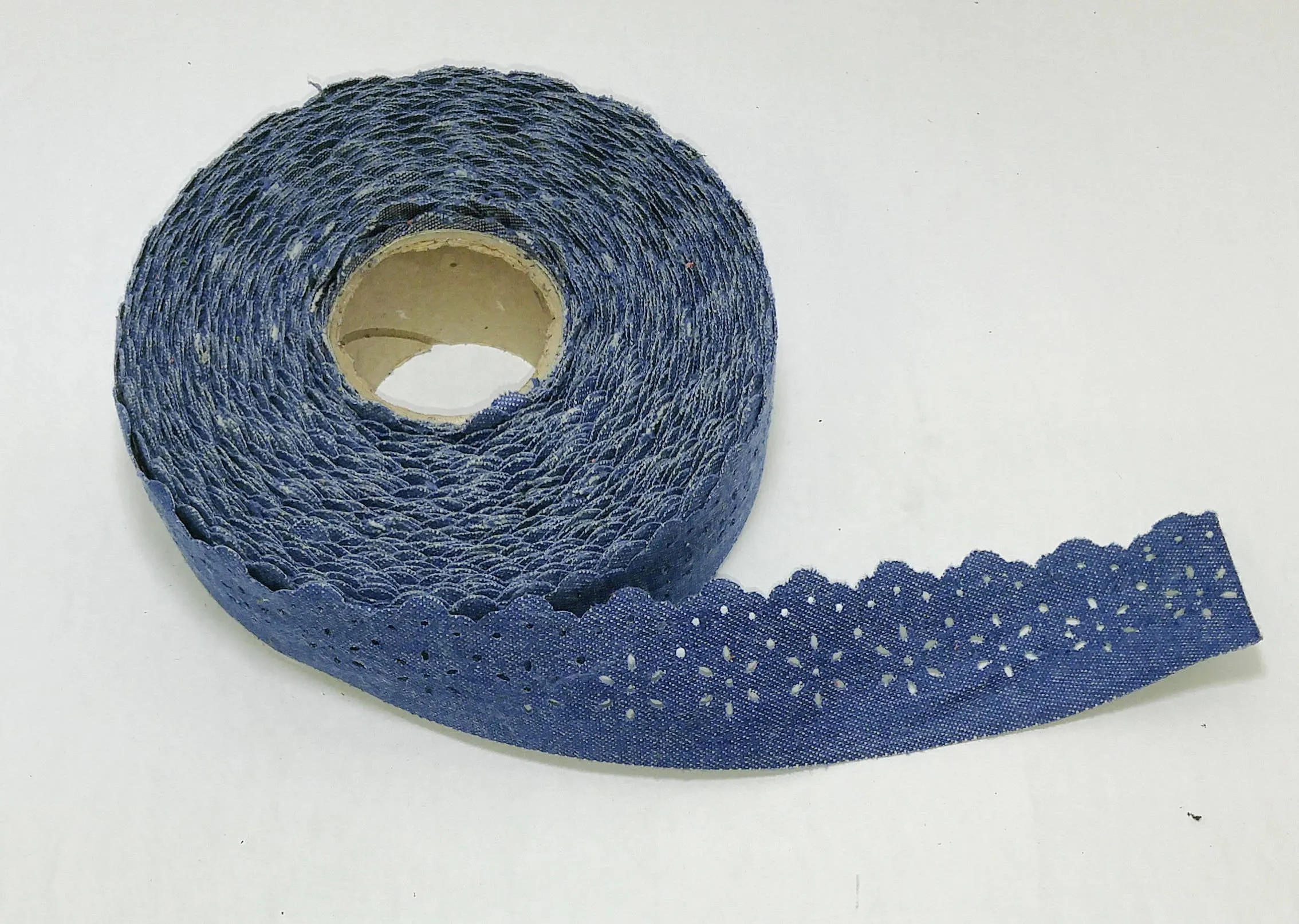 Denim Floral Trim Tape with Perforated and Scalloped Edge 1-3/8" wide (5 YDS)  2 colors - light and medium