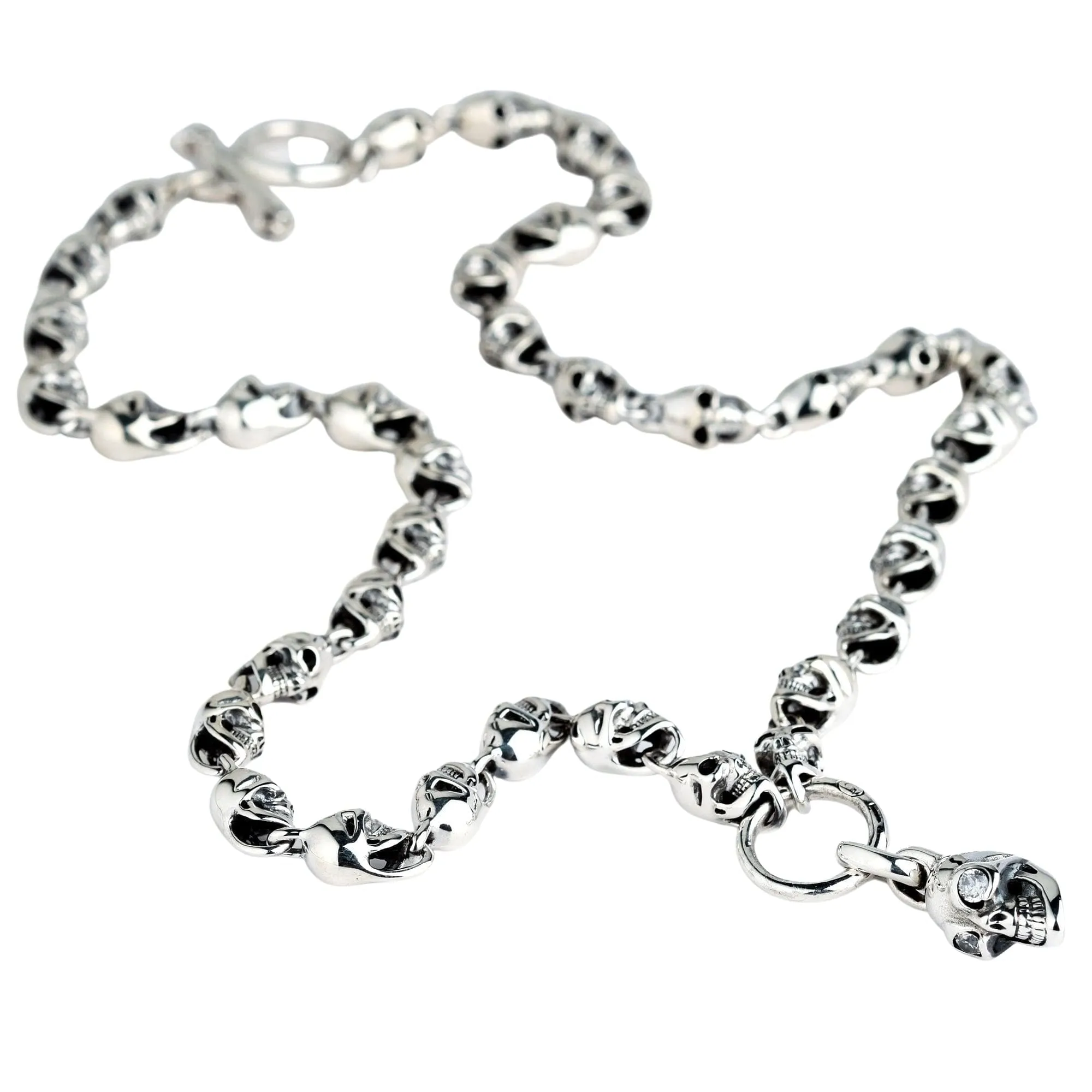 Diamond Eyes Skull 925 Sterling Silver Biker Necklace