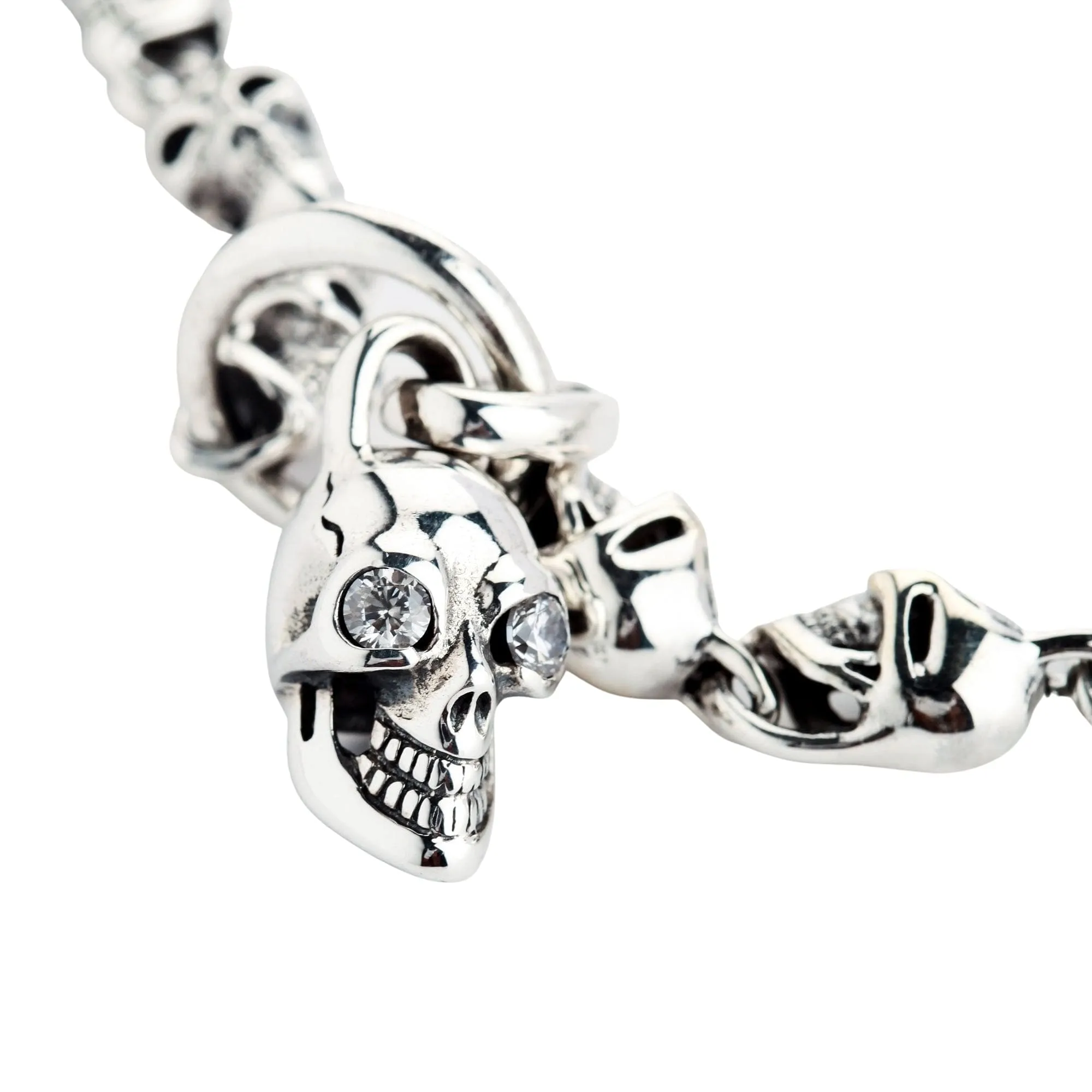 Diamond Eyes Skull 925 Sterling Silver Biker Necklace