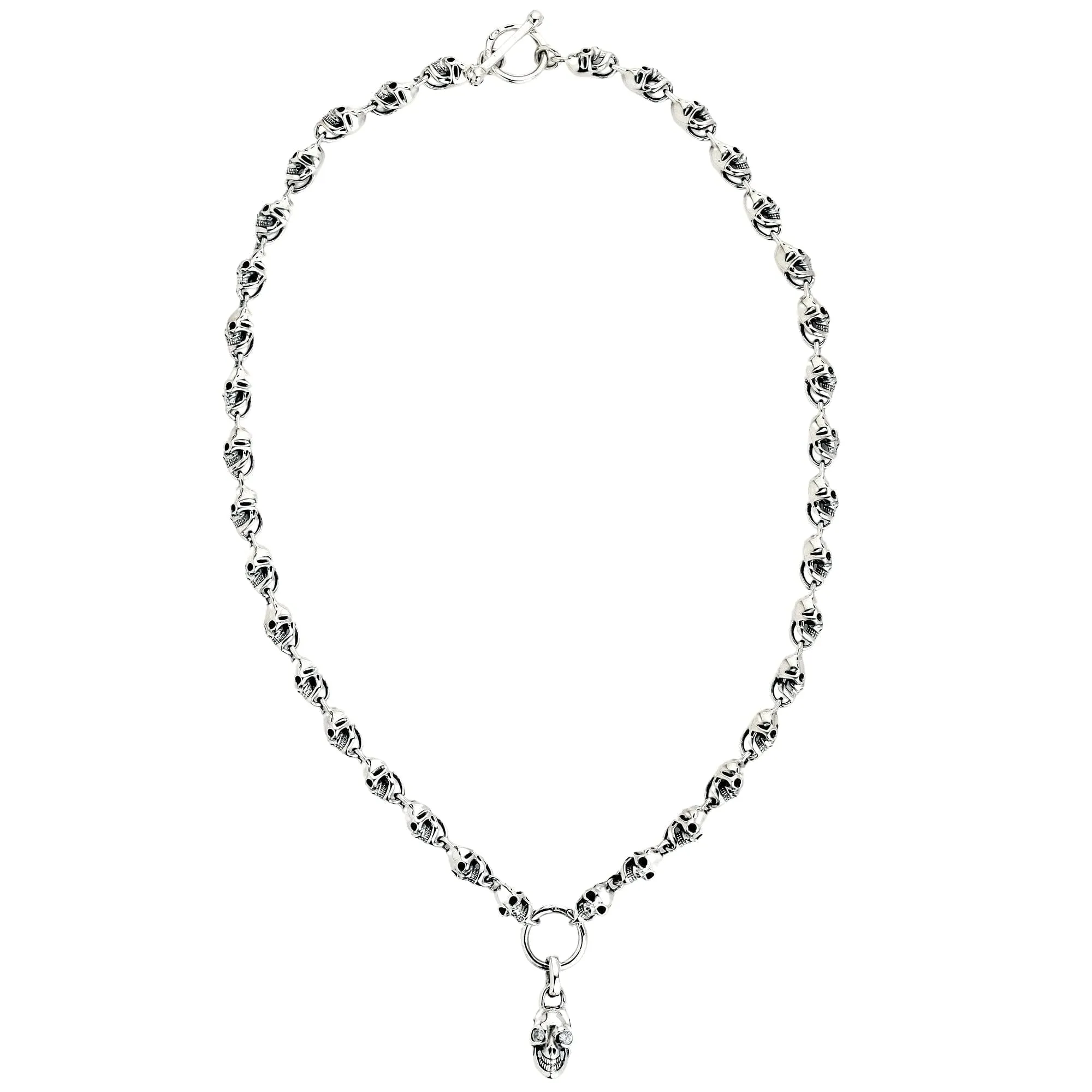 Diamond Eyes Skull 925 Sterling Silver Biker Necklace