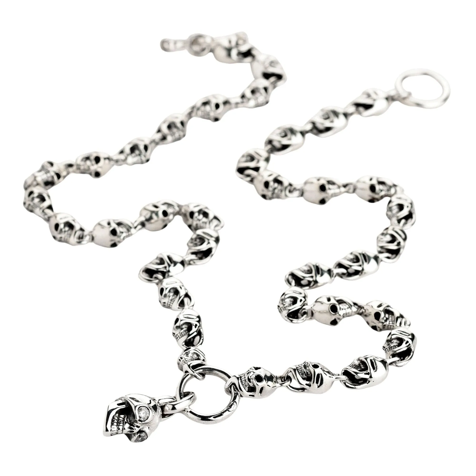 Diamond Eyes Skull 925 Sterling Silver Biker Necklace