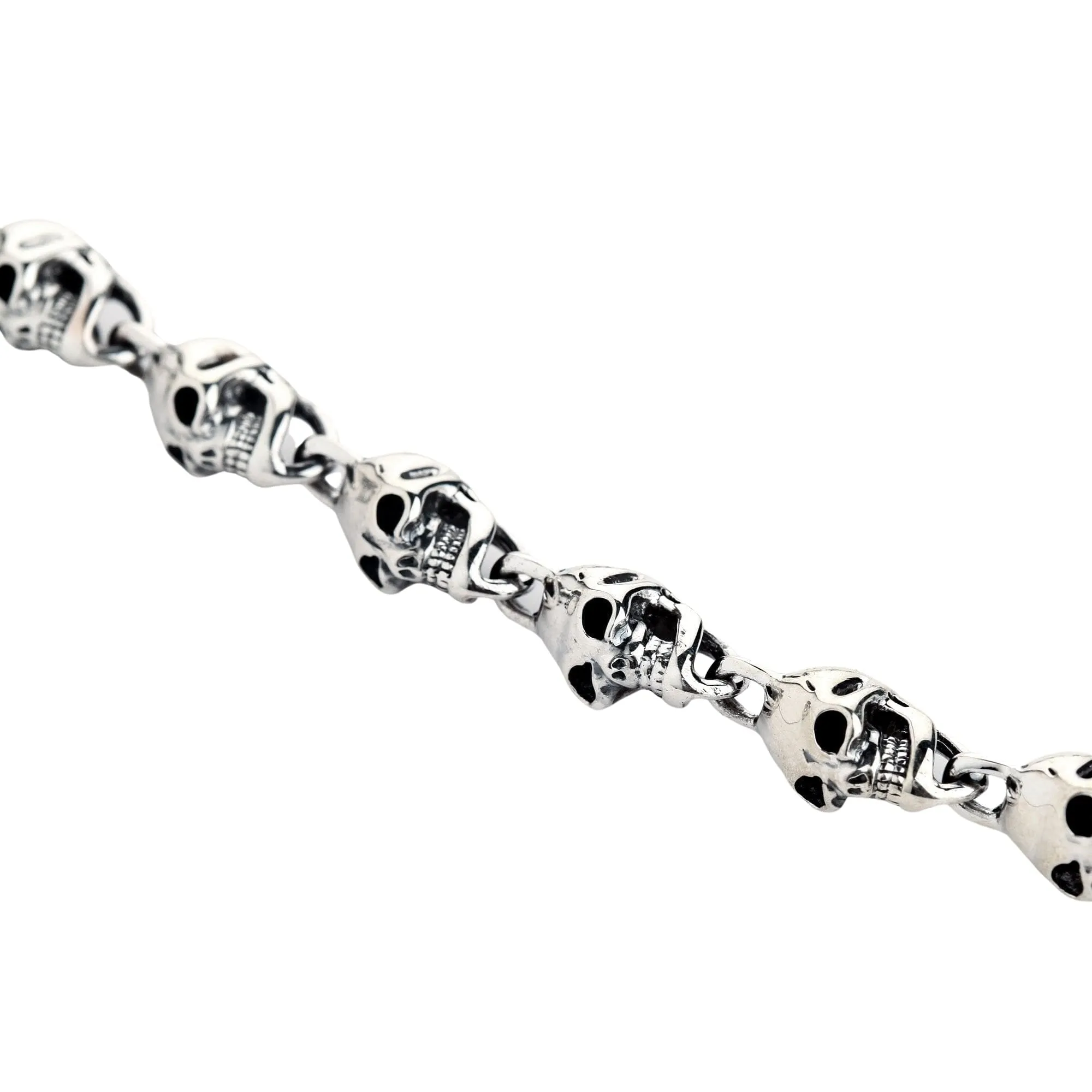 Diamond Eyes Skull 925 Sterling Silver Biker Necklace