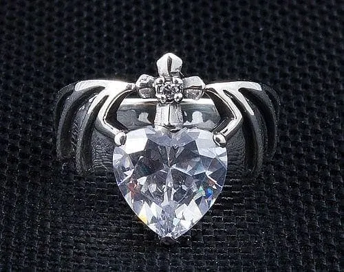 Diamond Heart Bat Wings 925 Sterling Silver Gothic Ring