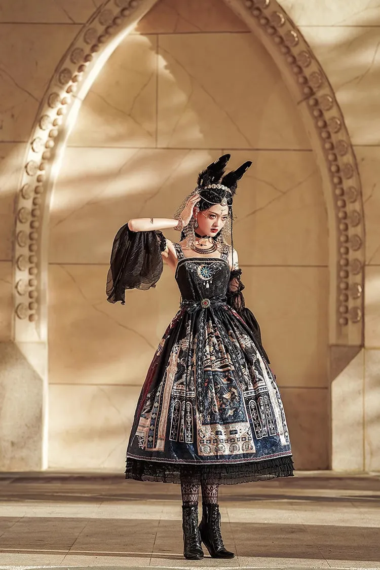 Dusk Best Egyptian Style Print Ruffle Gothic Lolita Dress 3 Colors