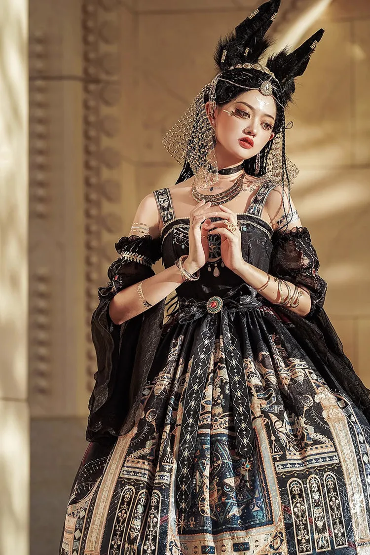 Dusk Best Egyptian Style Print Ruffle Gothic Lolita Dress 3 Colors