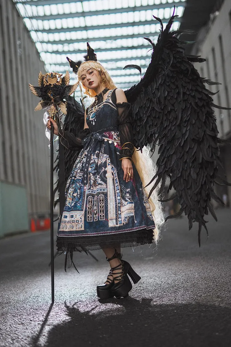 Dusk Best Egyptian Style Print Ruffle Gothic Lolita Dress 3 Colors