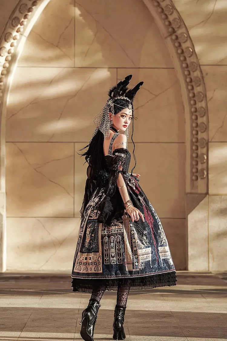 Dusk Best Egyptian Style Print Ruffle Gothic Lolita Dress 3 Colors