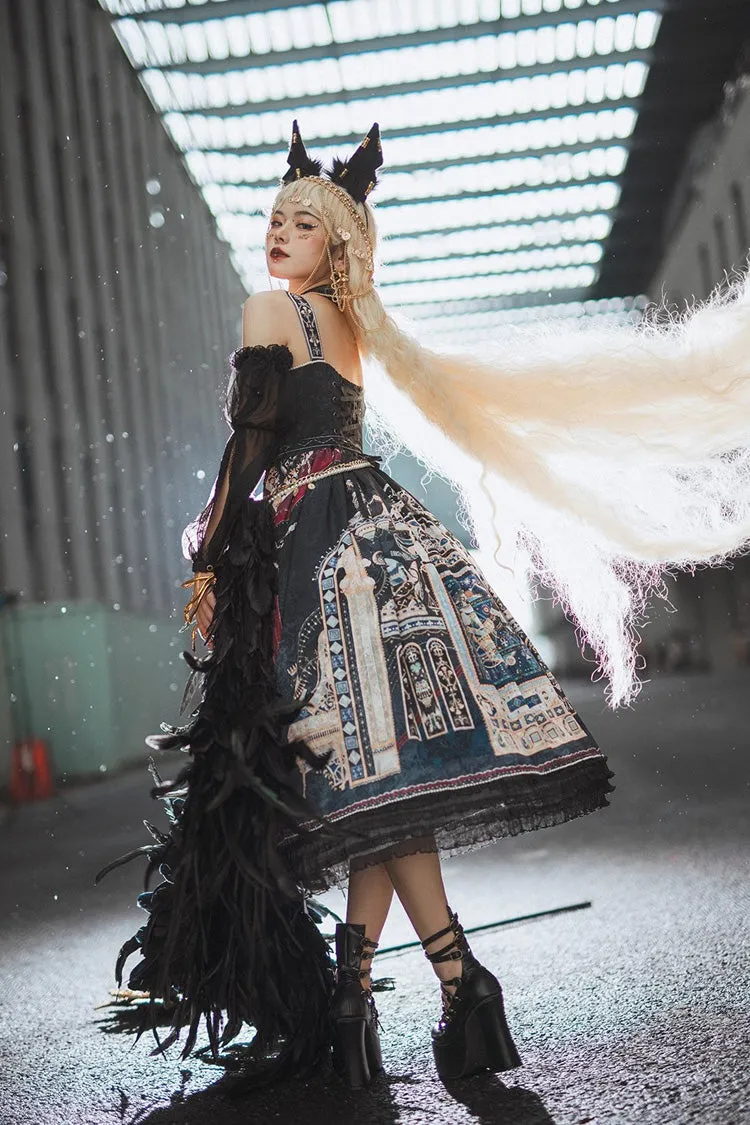 Dusk Best Egyptian Style Print Ruffle Gothic Lolita Dress 3 Colors