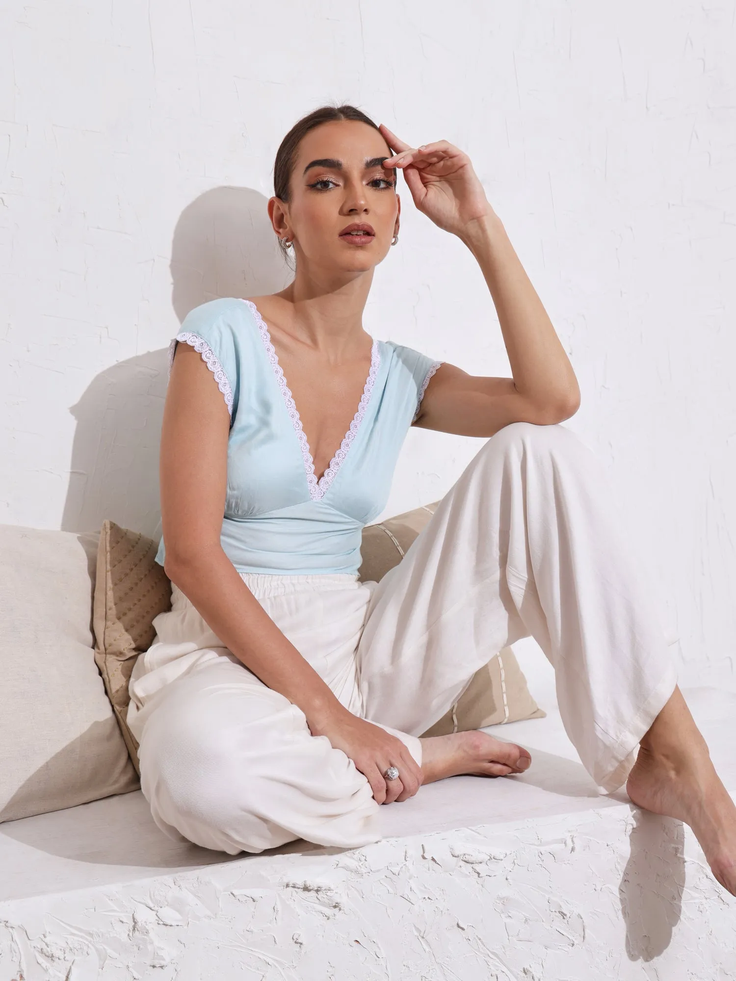 Edge Lace Detail Peplum Top