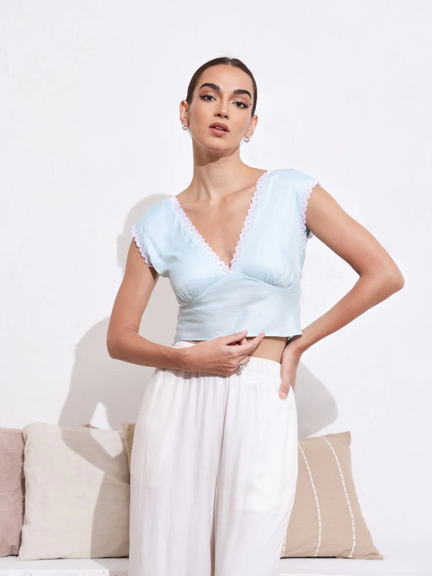 Edge Lace Detail Peplum Top