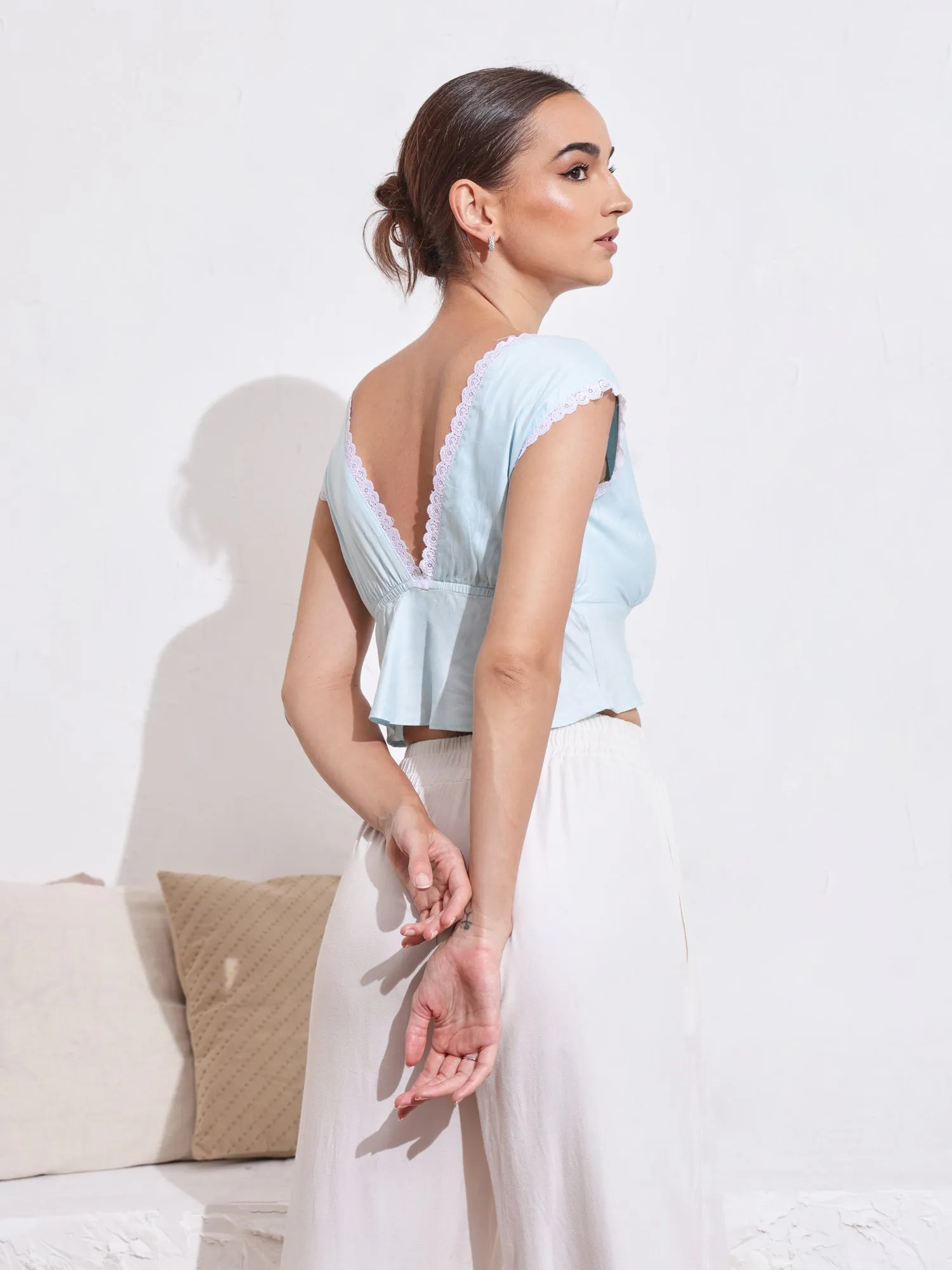 Edge Lace Detail Peplum Top