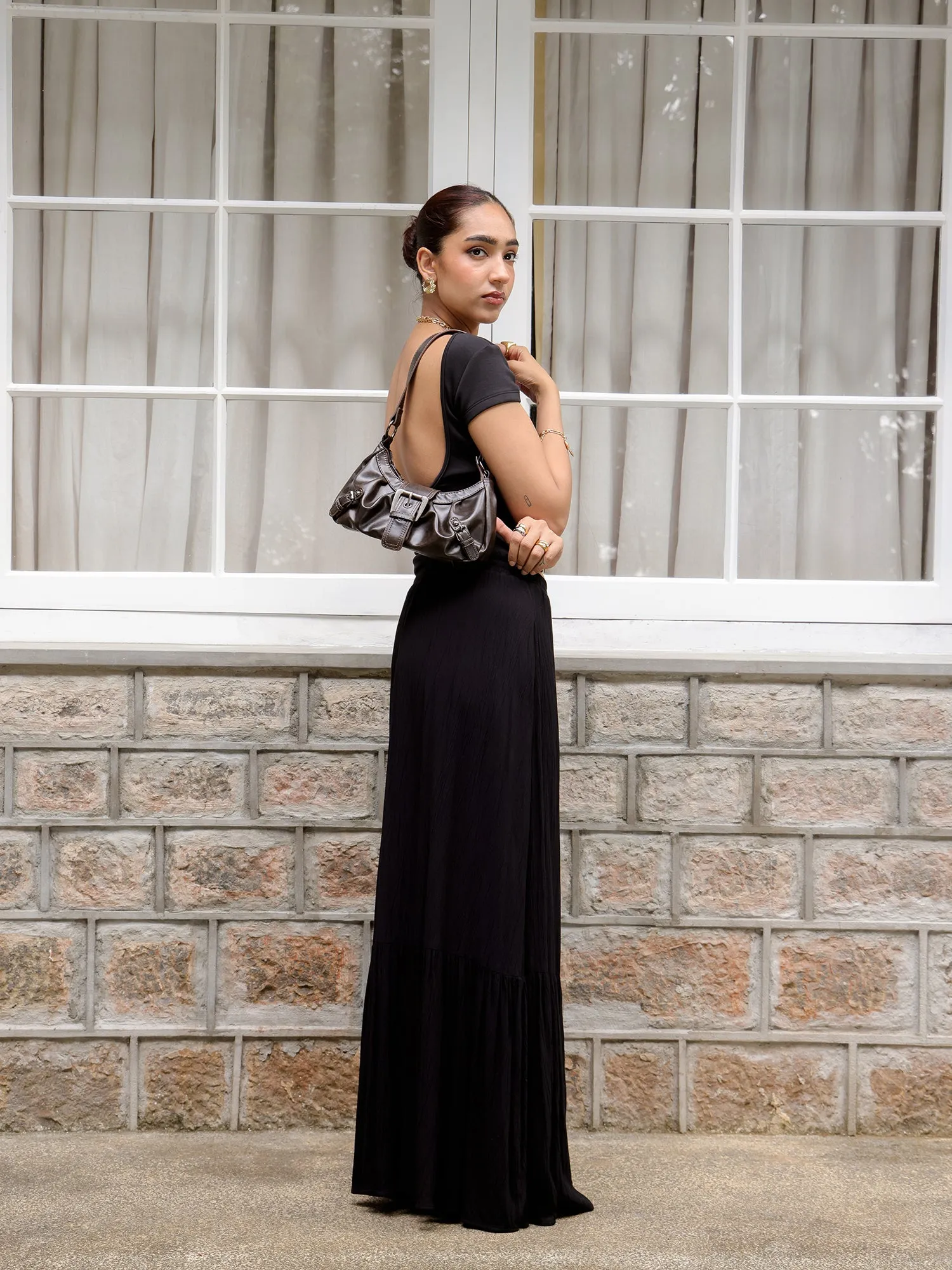 Elasticated tiered Maxi Skirt