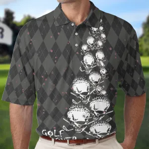 Elegant Argyle Pattern And Skull Golf Lover Polo Shirt, Black Skull Golf Shirt For Men QT210566La