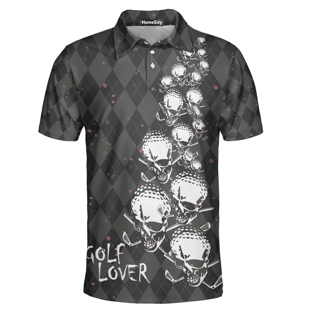 Elegant Argyle Pattern And Skull Golf Lover Polo Shirt, Black Skull Golf Shirt For Men QT210566La