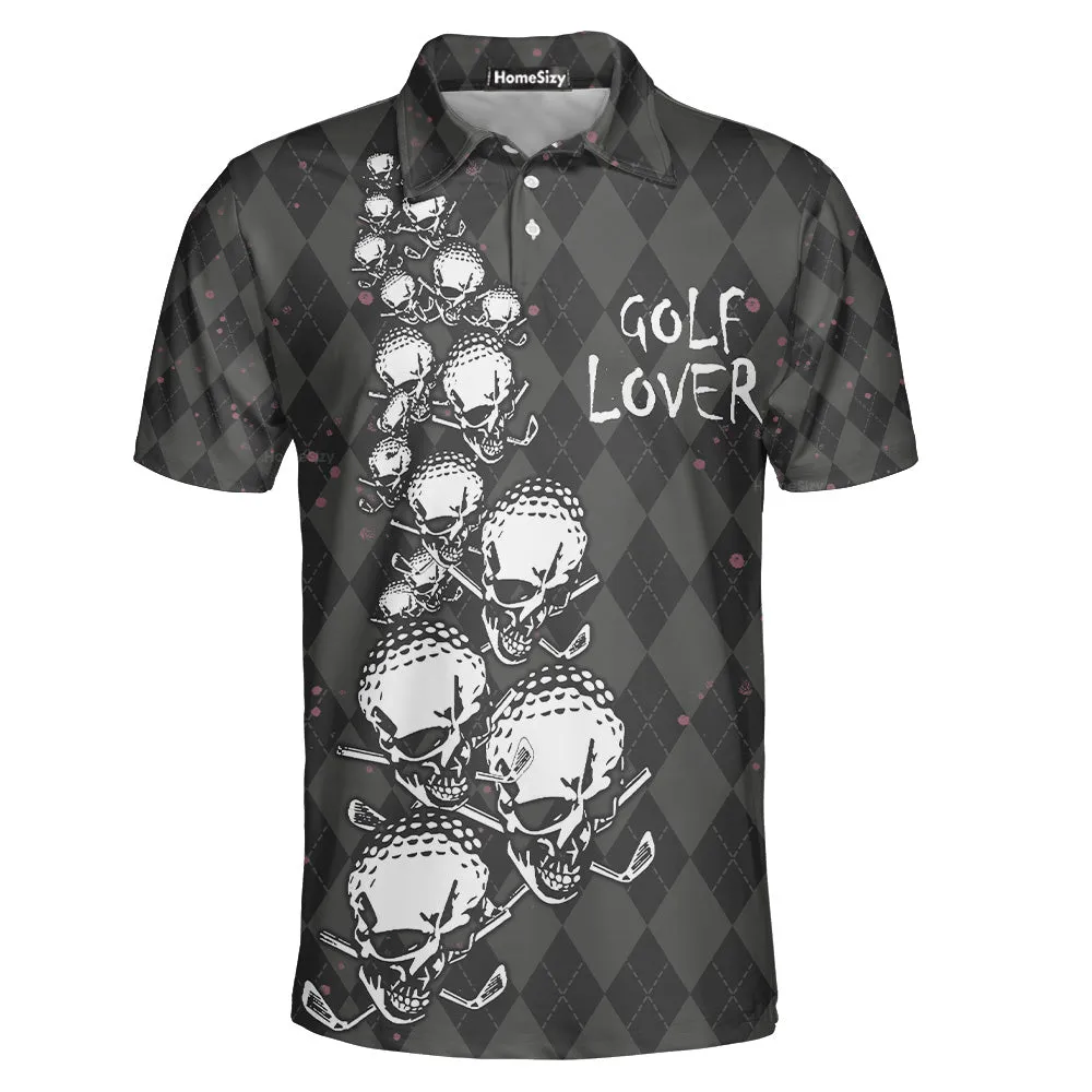 Elegant Argyle Pattern And Skull Golf Lover Polo Shirt V2, Black Skull Golf Shirt For Men QT307138