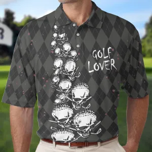 Elegant Argyle Pattern And Skull Golf Lover Polo Shirt V2, Black Skull Golf Shirt For Men QT307138