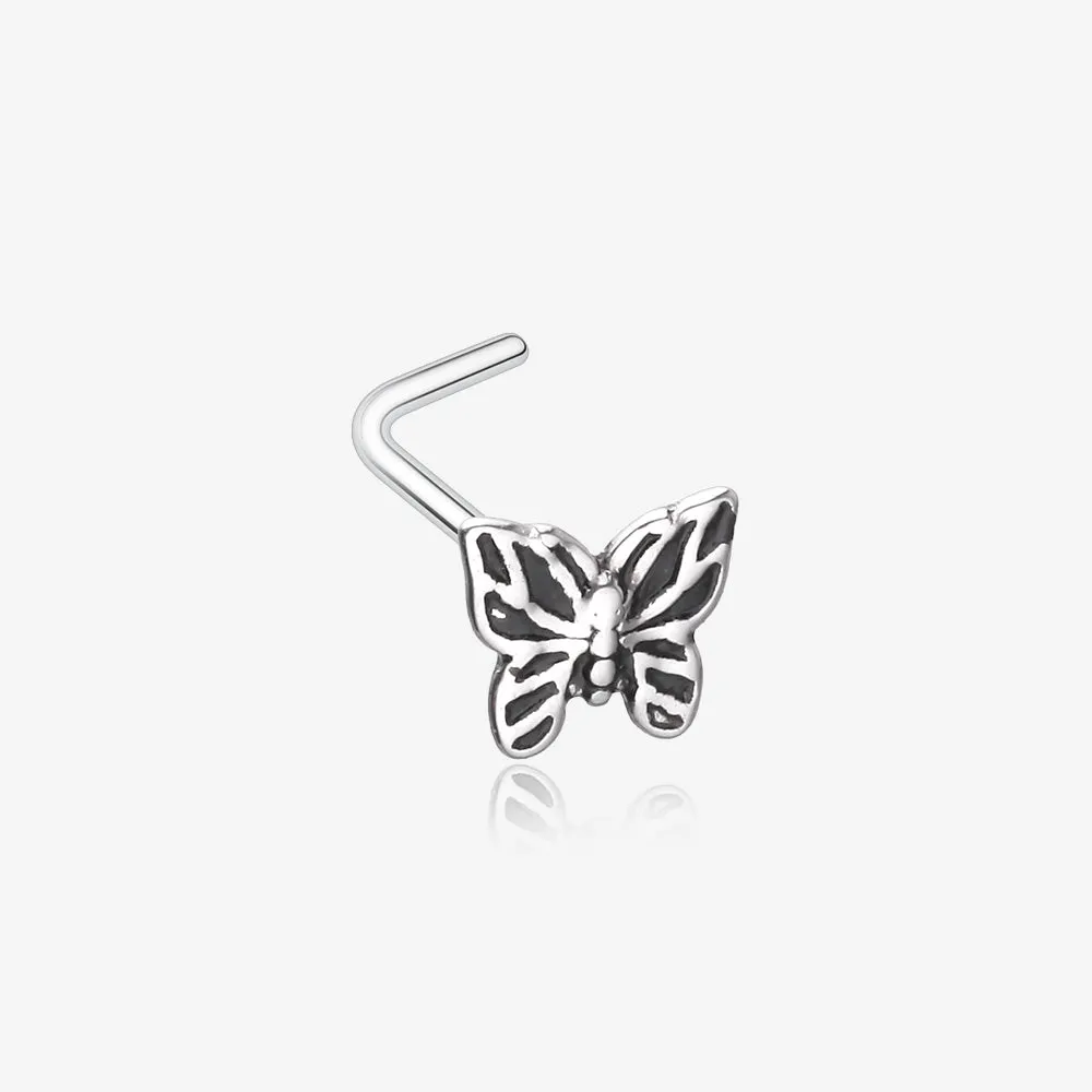 Elegant Goth Butterfly L-Shaped Nose Ring