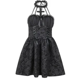 Elegant Lace Cross Collar Dress