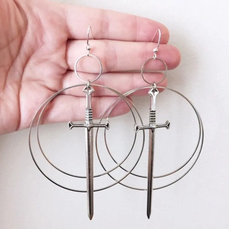 Excalibur Double Hoop Earrings classical Tarot Occult Dark Gothic Jewelry Send Women Fashion Gift Classics Exaggerate