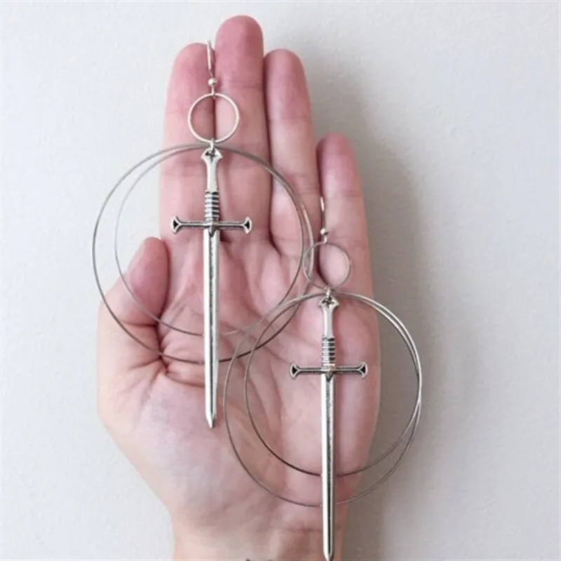 Excalibur Double Hoop Earrings classical Tarot Occult Dark Gothic Jewelry Send Women Fashion Gift Classics Exaggerate