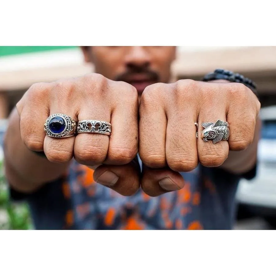 Fleur De Lis Sterling Silver Gothic Band Ring