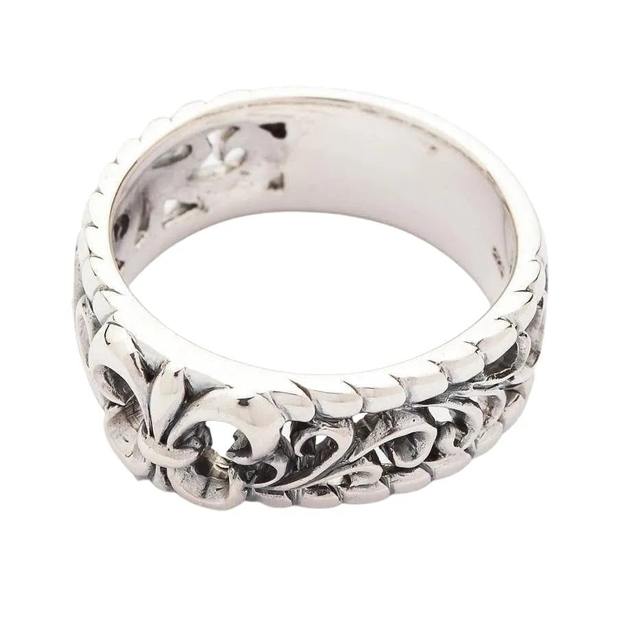 Fleur De Lis Sterling Silver Gothic Band Ring