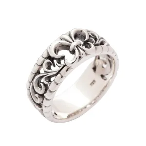 Fleur De Lis Sterling Silver Gothic Band Ring