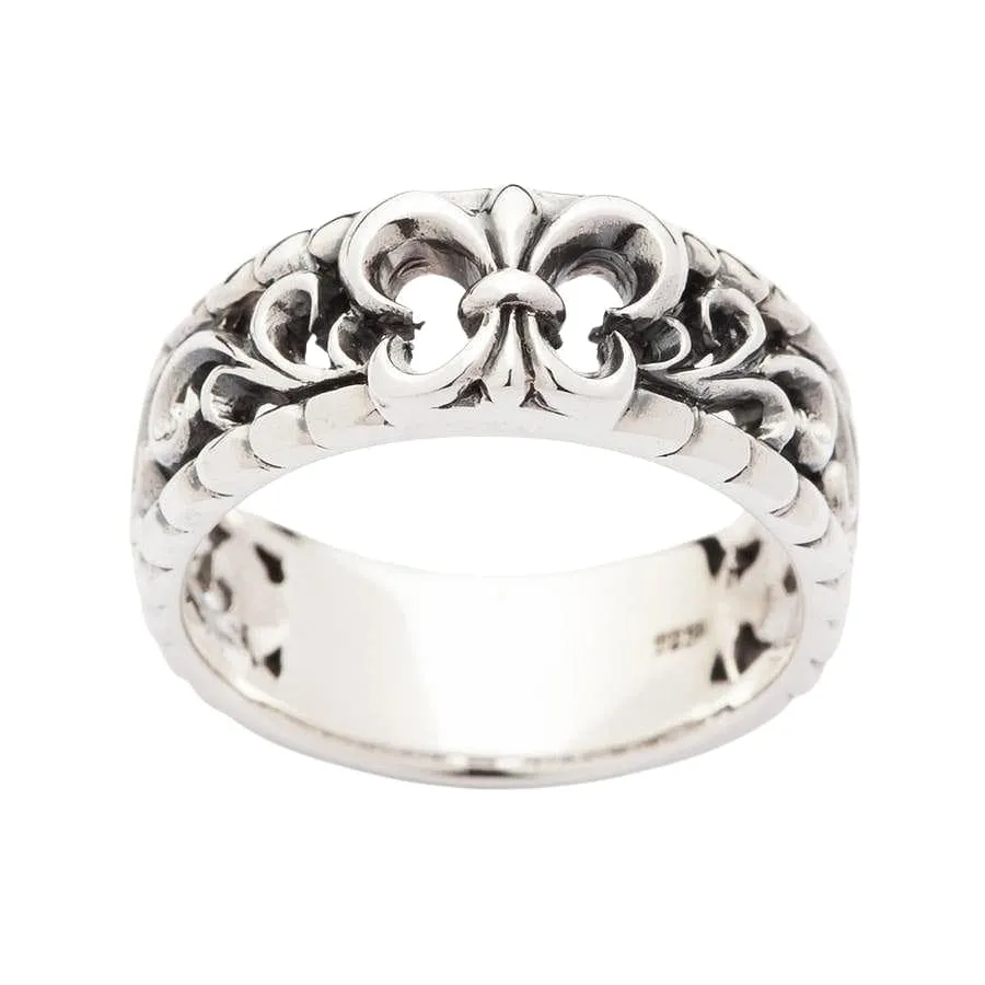 Fleur De Lis Sterling Silver Gothic Band Ring