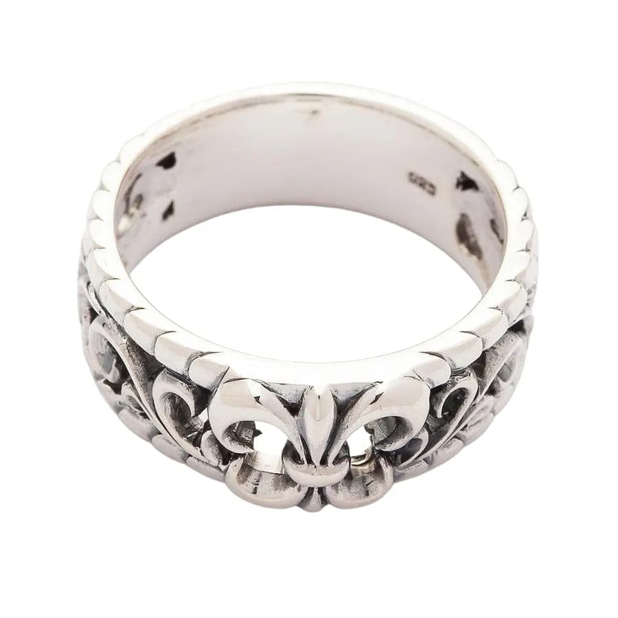 Fleur De Lis Sterling Silver Gothic Band Ring