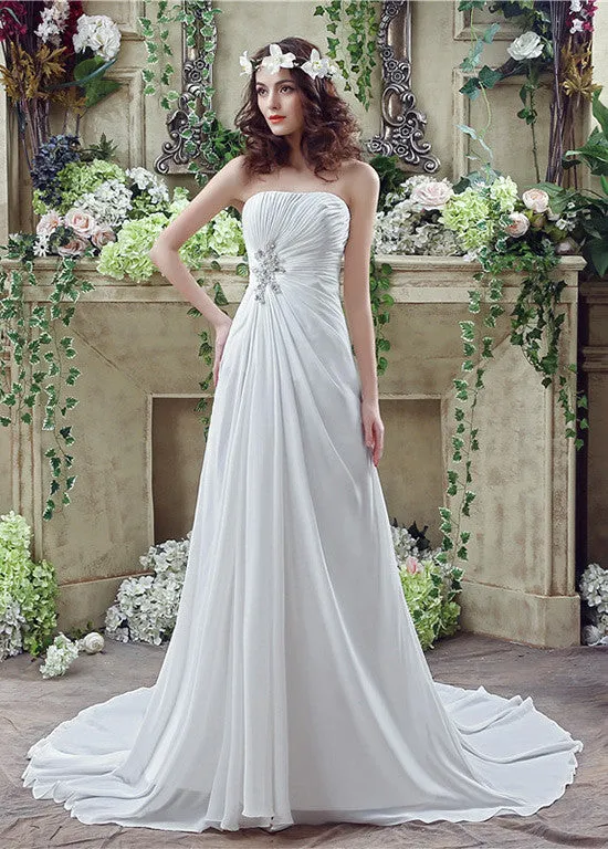 Flowing Beach Wedding Dresses With Rhinestones