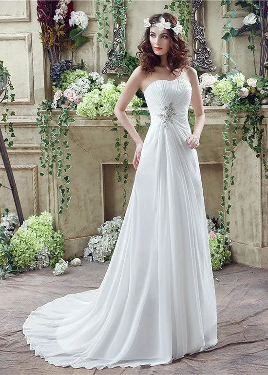 Flowing Beach Wedding Dresses With Rhinestones